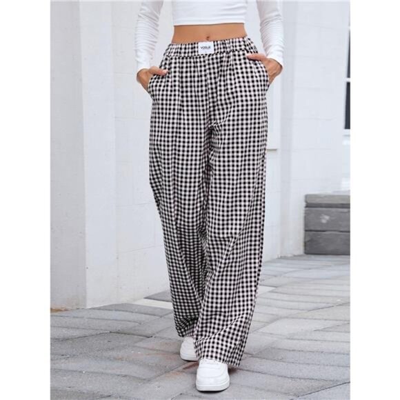 Plaid Wide Leg Casual Pants - Picture 10 of 13